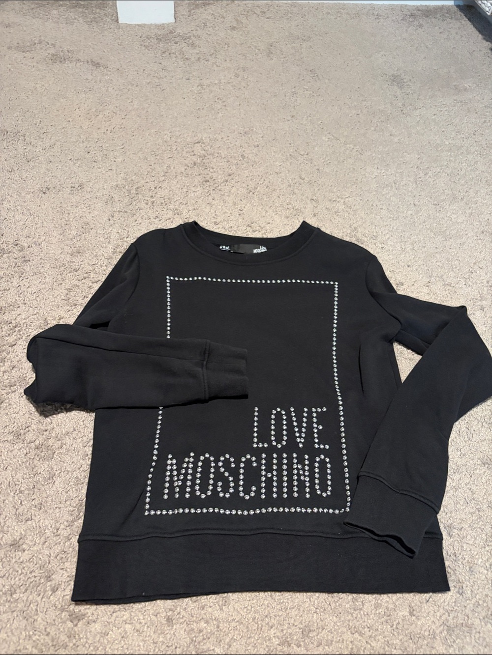 Love Moschino Black Studded Logo Crewneck Sweatshirt